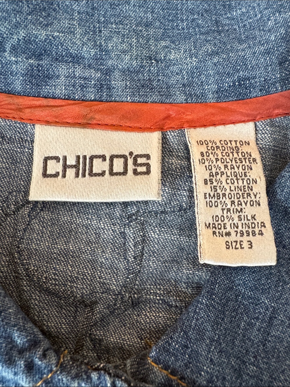 Chico’s Size 3 Embellished Sequin Embroidered Boho Artsy Festival Denim Jacket - Picture 4 of 6
